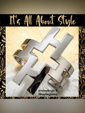 Authentic NWT Tory Burch Bold Statement Polished Silver Hicks LargeCuff Bracelet